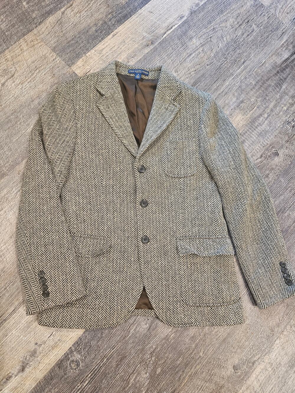 Polo Ralph Lauren Herringbone Sport Coat Boys Size 14 Wool Tweed Jacket Blazer